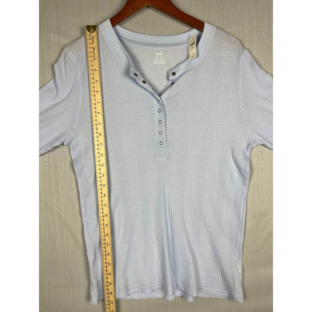 Aerie Henley Womens XL Light Blue Long Sleeve Waffle Knit Thermal Loungewear - Picture 8 of 8